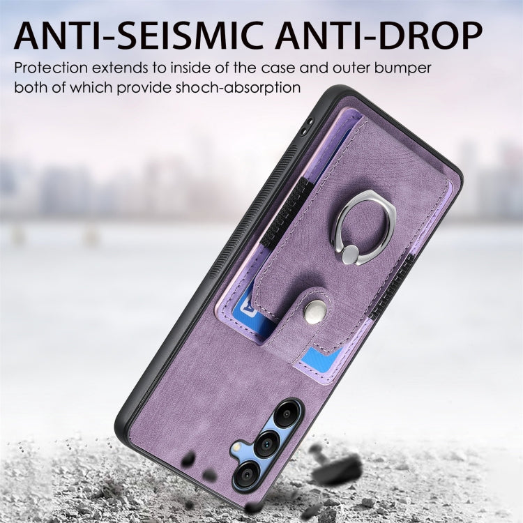 Retro Skin-feel Ring Card Wallet Phone Case, For Samsung Galaxy S24 FE 5G, For Sumsung Galaxy A55 5G, For Samsung Galaxy A35 5G, For Samsung Galaxy S24 Ultra 5G, For Samsung Galaxy S24+ 5G, For Samsung Galaxy A15, For Samsung Galaxy S8+                ...