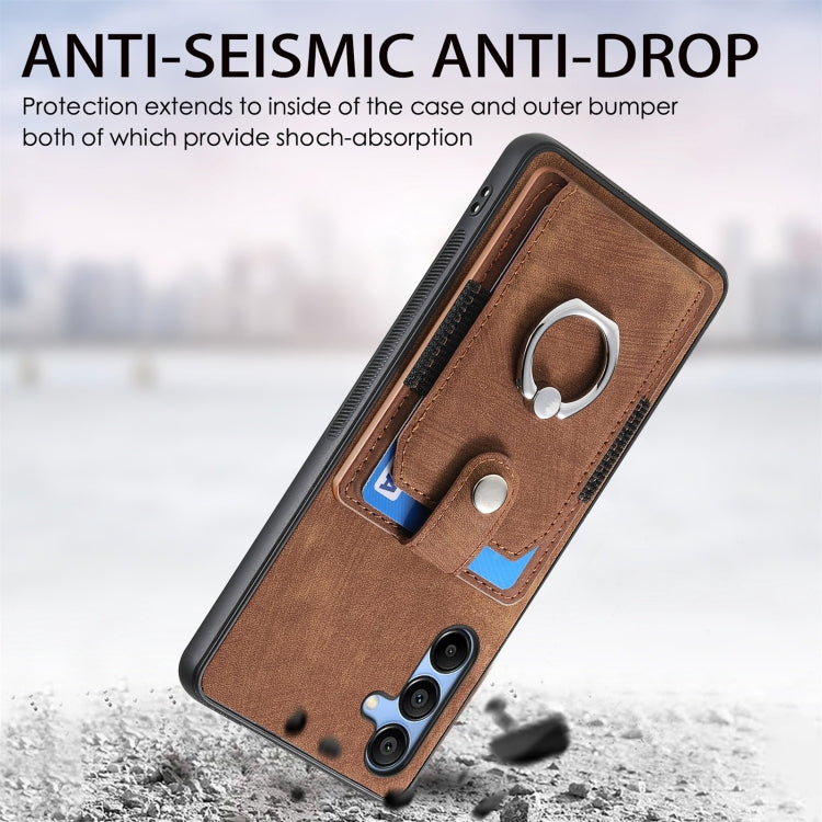 Retro Skin-feel Ring Card Wallet Phone Case, For Samsung Galaxy S24 FE 5G, For Sumsung Galaxy A55 5G, For Samsung Galaxy A35 5G, For Samsung Galaxy S24 Ultra 5G, For Samsung Galaxy S24+ 5G, For Samsung Galaxy A15, For Samsung Galaxy S8+                ...