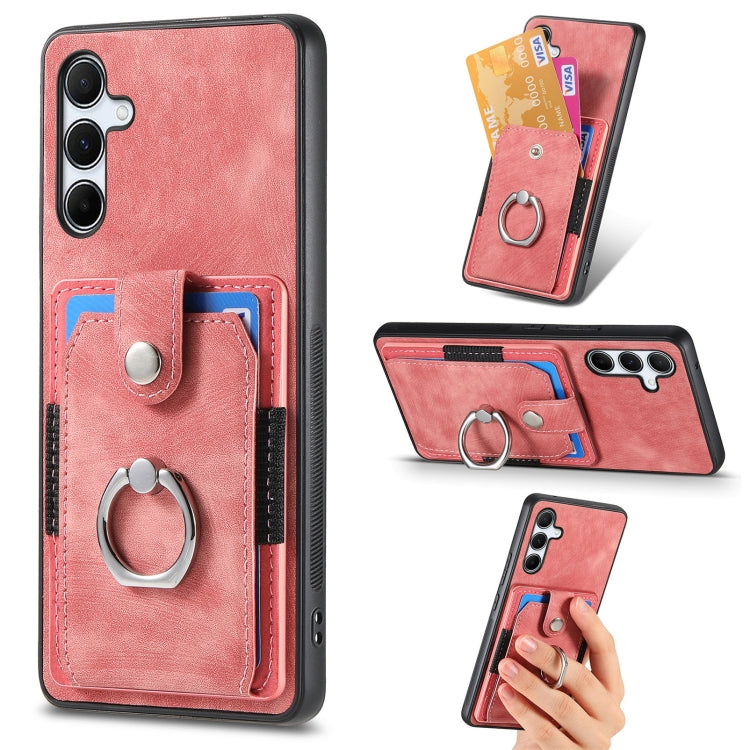 Retro Skin-feel Ring Card Wallet Phone Case, For Samsung Galaxy S24 FE 5G, For Sumsung Galaxy A55 5G, For Samsung Galaxy A35 5G, For Samsung Galaxy S24 Ultra 5G, For Samsung Galaxy S24+ 5G, For Samsung Galaxy A15, For Samsung Galaxy S8+                ...