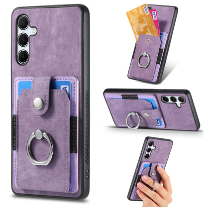 Retro Skin-feel Ring Card Wallet Phone Case, For Samsung Galaxy S24 FE 5G, For Sumsung Galaxy A55 5G, For Samsung Galaxy A35 5G, For Samsung Galaxy S24 Ultra 5G, For Samsung Galaxy S24+ 5G, For Samsung Galaxy A15, For Samsung Galaxy S8+                ...
