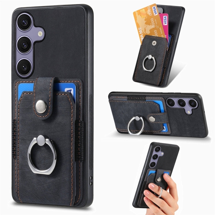 Retro Skin-feel Ring Card Wallet Phone Case, For Samsung Galaxy A57 5G, For Samsung Galaxy A37 5G, For Samsung Galaxy S25 Edge 5G, For Samsung Galaxy A56 5G, For Samsung Galaxy A36, For Samsung Galaxy S25 5G, For Samsung Galaxy S25+ 5G                 ...