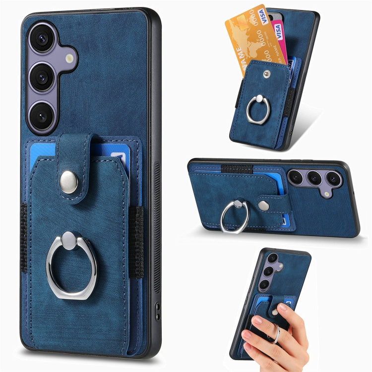 Retro Skin-feel Ring Card Wallet Phone Case, For Samsung Galaxy A57 5G, For Samsung Galaxy A37 5G, For Samsung Galaxy S25 Edge 5G, For Samsung Galaxy A56 5G, For Samsung Galaxy A36, For Samsung Galaxy S25 5G, For Samsung Galaxy S25+ 5G                 ...