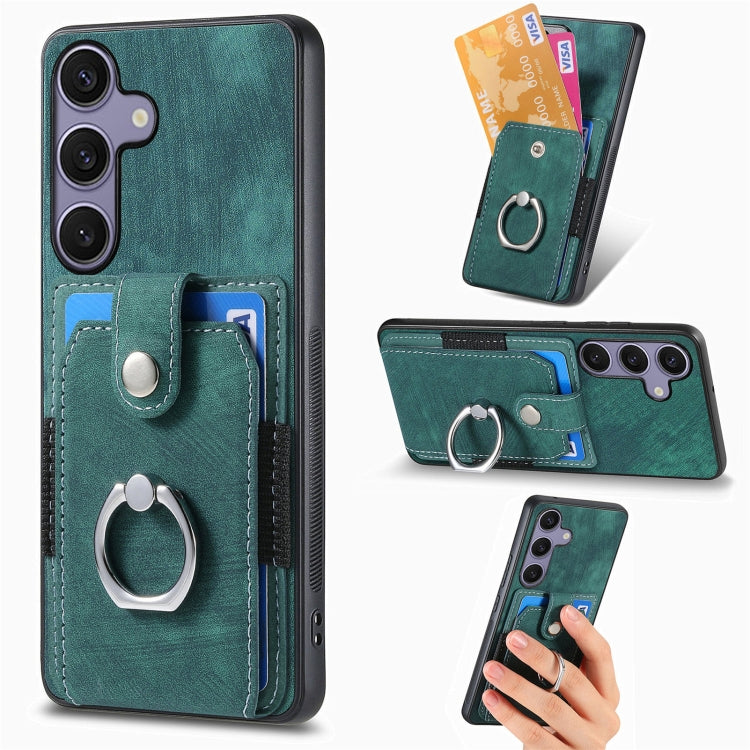 Retro Skin-feel Ring Card Wallet Phone Case, For Samsung Galaxy A57 5G, For Samsung Galaxy A37 5G, For Samsung Galaxy S25 Edge 5G, For Samsung Galaxy A56 5G, For Samsung Galaxy A36, For Samsung Galaxy S25 5G, For Samsung Galaxy S25+ 5G                 ...