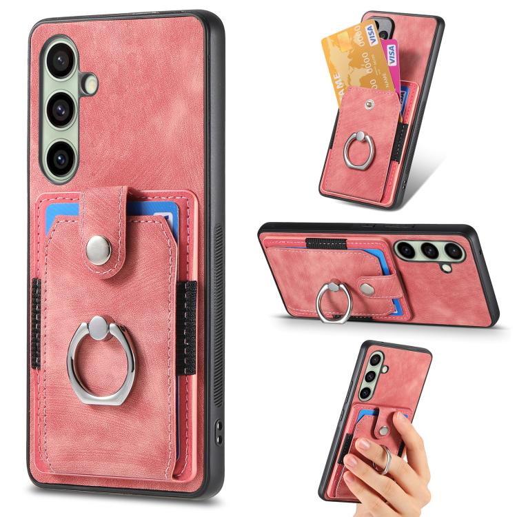 Retro Skin-feel Ring Card Wallet Phone Case, For Samsung Galaxy A57 5G, For Samsung Galaxy A37 5G, For Samsung Galaxy S25 Edge 5G, For Samsung Galaxy A56 5G, For Samsung Galaxy A36, For Samsung Galaxy S25 5G, For Samsung Galaxy S25+ 5G                 ...