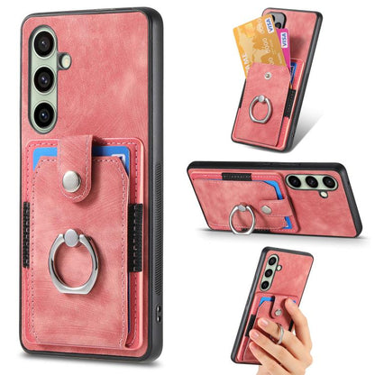 Retro Skin-feel Ring Card Wallet Phone Case, For Samsung Galaxy A57 5G, For Samsung Galaxy A37 5G, For Samsung Galaxy S25 Edge 5G, For Samsung Galaxy A56 5G, For Samsung Galaxy A36, For Samsung Galaxy S25 5G, For Samsung Galaxy S25+ 5G                 ...