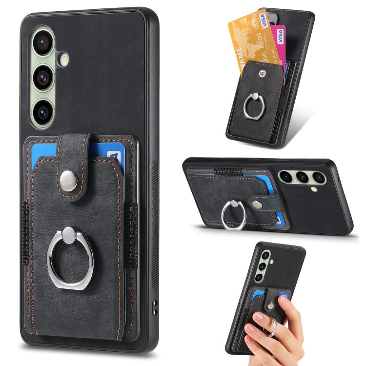 Retro Skin-feel Ring Card Wallet Phone Case, For Samsung Galaxy A57 5G, For Samsung Galaxy A37 5G, For Samsung Galaxy S25 Edge 5G, For Samsung Galaxy A56 5G, For Samsung Galaxy A36, For Samsung Galaxy S25 5G, For Samsung Galaxy S25+ 5G                 ...