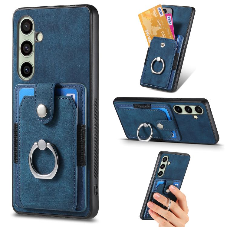 Retro Skin-feel Ring Card Wallet Phone Case, For Samsung Galaxy A57 5G, For Samsung Galaxy A37 5G, For Samsung Galaxy S25 Edge 5G, For Samsung Galaxy A56 5G, For Samsung Galaxy A36, For Samsung Galaxy S25 5G, For Samsung Galaxy S25+ 5G                 ...