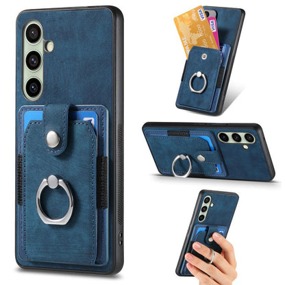 Retro Skin-feel Ring Card Wallet Phone Case, For Samsung Galaxy A57 5G, For Samsung Galaxy A37 5G, For Samsung Galaxy S25 Edge 5G, For Samsung Galaxy A56 5G, For Samsung Galaxy A36, For Samsung Galaxy S25 5G, For Samsung Galaxy S25+ 5G                 ...