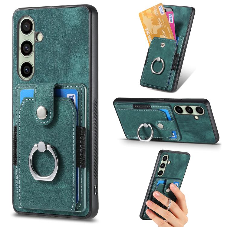 Retro Skin-feel Ring Card Wallet Phone Case, For Samsung Galaxy A57 5G, For Samsung Galaxy A37 5G, For Samsung Galaxy S25 Edge 5G, For Samsung Galaxy A56 5G, For Samsung Galaxy A36, For Samsung Galaxy S25 5G, For Samsung Galaxy S25+ 5G                 ...