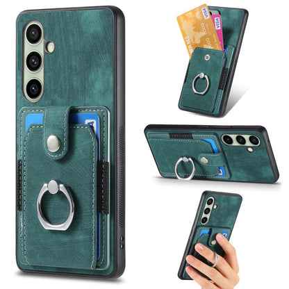 Retro Skin-feel Ring Card Wallet Phone Case, For Samsung Galaxy A57 5G, For Samsung Galaxy A37 5G, For Samsung Galaxy S25 Edge 5G, For Samsung Galaxy A56 5G, For Samsung Galaxy A36, For Samsung Galaxy S25 5G, For Samsung Galaxy S25+ 5G                 ...