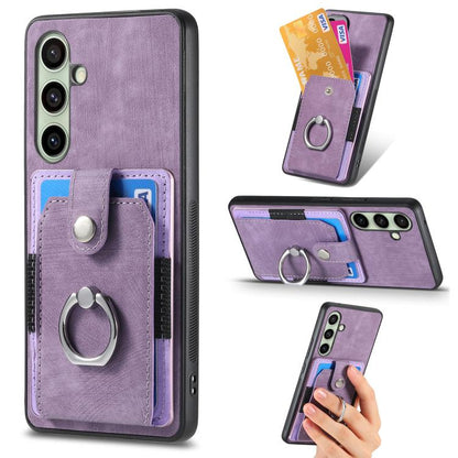 Retro Skin-feel Ring Card Wallet Phone Case, For Samsung Galaxy A57 5G, For Samsung Galaxy A37 5G, For Samsung Galaxy S25 Edge 5G, For Samsung Galaxy A56 5G, For Samsung Galaxy A36, For Samsung Galaxy S25 5G, For Samsung Galaxy S25+ 5G                 ...