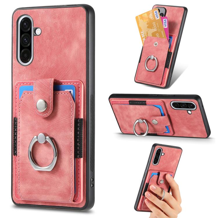 Retro Skin-feel Ring Card Wallet Phone Case, For Samsung Galaxy A57 5G, For Samsung Galaxy A37 5G, For Samsung Galaxy S25 Edge 5G, For Samsung Galaxy A56 5G, For Samsung Galaxy A36, For Samsung Galaxy S25 5G, For Samsung Galaxy S25+ 5G                 ...