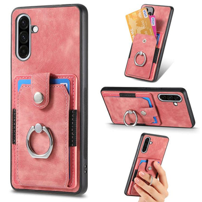 Retro Skin-feel Ring Card Wallet Phone Case, For Samsung Galaxy A57 5G, For Samsung Galaxy A37 5G, For Samsung Galaxy S25 Edge 5G, For Samsung Galaxy A56 5G, For Samsung Galaxy A36, For Samsung Galaxy S25 5G, For Samsung Galaxy S25+ 5G                 ...