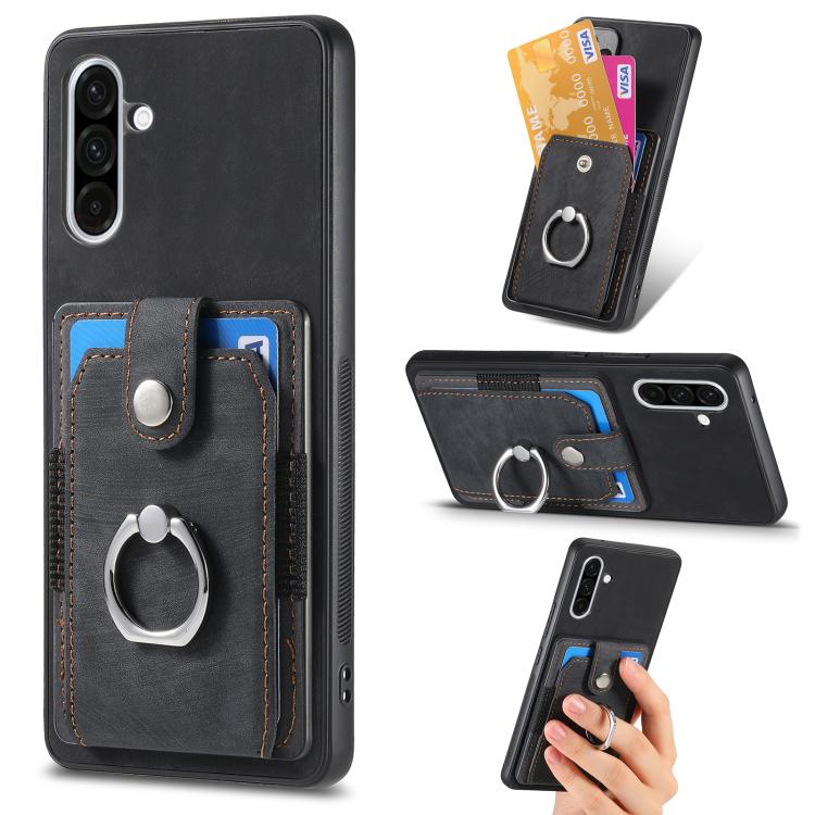 Retro Skin-feel Ring Card Wallet Phone Case, For Samsung Galaxy A57 5G, For Samsung Galaxy A37 5G, For Samsung Galaxy S25 Edge 5G, For Samsung Galaxy A56 5G, For Samsung Galaxy A36, For Samsung Galaxy S25 5G, For Samsung Galaxy S25+ 5G                 ...