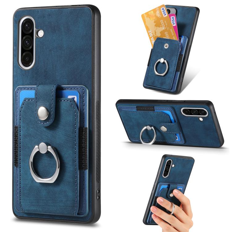 Retro Skin-feel Ring Card Wallet Phone Case, For Samsung Galaxy A57 5G, For Samsung Galaxy A37 5G, For Samsung Galaxy S25 Edge 5G, For Samsung Galaxy A56 5G, For Samsung Galaxy A36, For Samsung Galaxy S25 5G, For Samsung Galaxy S25+ 5G                 ...