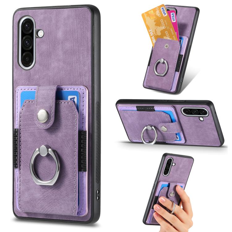 Retro Skin-feel Ring Card Wallet Phone Case, For Samsung Galaxy A57 5G, For Samsung Galaxy A37 5G, For Samsung Galaxy S25 Edge 5G, For Samsung Galaxy A56 5G, For Samsung Galaxy A36, For Samsung Galaxy S25 5G, For Samsung Galaxy S25+ 5G                 ...