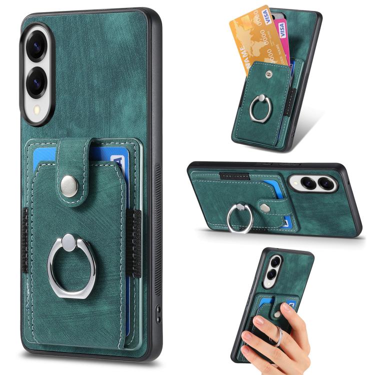 Retro Skin-feel Ring Card Wallet Phone Case, For Samsung Galaxy A57 5G, For Samsung Galaxy A37 5G, For Samsung Galaxy S25 Edge 5G, For Samsung Galaxy A56 5G, For Samsung Galaxy A36, For Samsung Galaxy S25 5G, For Samsung Galaxy S25+ 5G                 ...