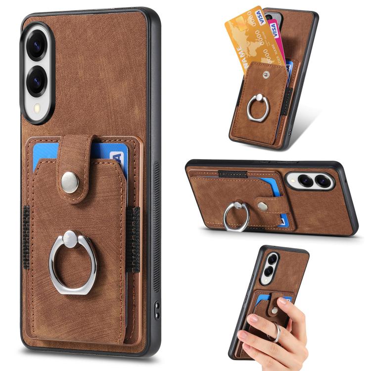 Retro Skin-feel Ring Card Wallet Phone Case, For Samsung Galaxy A57 5G, For Samsung Galaxy A37 5G, For Samsung Galaxy S25 Edge 5G, For Samsung Galaxy A56 5G, For Samsung Galaxy A36, For Samsung Galaxy S25 5G, For Samsung Galaxy S25+ 5G                 ...