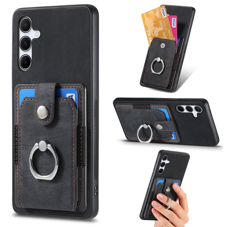 Retro Skin-feel Ring Card Wallet Phone Case, For Samsung Galaxy S24 FE 5G, For Sumsung Galaxy A55 5G, For Samsung Galaxy A35 5G, For Samsung Galaxy S24 Ultra 5G, For Samsung Galaxy S24+ 5G, For Samsung Galaxy A15, For Samsung Galaxy S8+                ...
