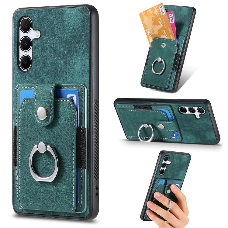 Retro Skin-feel Ring Card Wallet Phone Case, For Samsung Galaxy S24 FE 5G, For Sumsung Galaxy A55 5G, For Samsung Galaxy A35 5G, For Samsung Galaxy S24 Ultra 5G, For Samsung Galaxy S24+ 5G, For Samsung Galaxy A15, For Samsung Galaxy S8+                ...