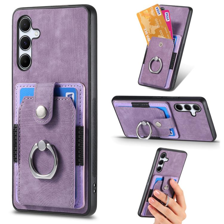 Retro Skin-feel Ring Card Wallet Phone Case, For Samsung Galaxy S24 FE 5G, For Sumsung Galaxy A55 5G, For Samsung Galaxy A35 5G, For Samsung Galaxy S24 Ultra 5G, For Samsung Galaxy S24+ 5G, For Samsung Galaxy A15, For Samsung Galaxy S8+                ...