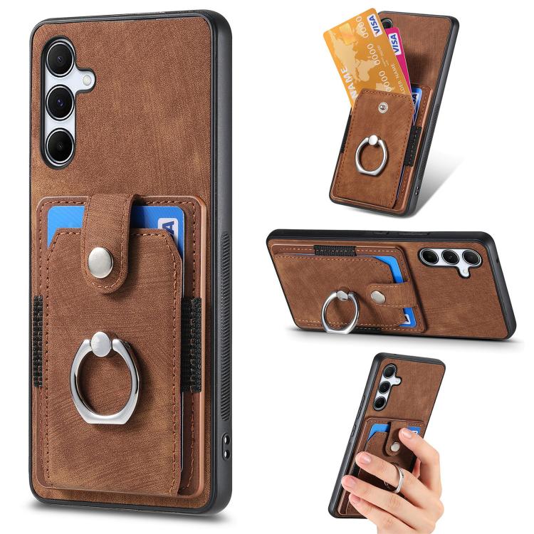 Retro Skin-feel Ring Card Wallet Phone Case, For Samsung Galaxy S24 FE 5G, For Sumsung Galaxy A55 5G, For Samsung Galaxy A35 5G, For Samsung Galaxy S24 Ultra 5G, For Samsung Galaxy S24+ 5G, For Samsung Galaxy A15, For Samsung Galaxy S8+                ...