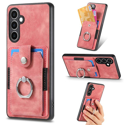 Retro Skin-feel Ring Card Wallet Phone Case, For Samsung Galaxy S24 FE 5G, For Sumsung Galaxy A55 5G, For Samsung Galaxy A35 5G, For Samsung Galaxy S24 Ultra 5G, For Samsung Galaxy S24+ 5G, For Samsung Galaxy A15, For Samsung Galaxy S8+                ...
