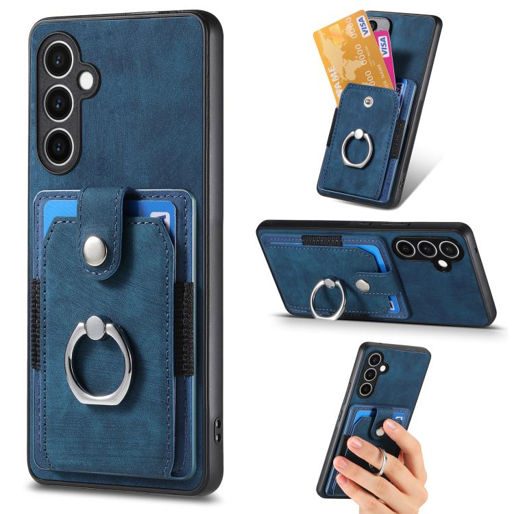 Retro Skin-feel Ring Card Wallet Phone Case, For Samsung Galaxy S24 FE 5G, For Sumsung Galaxy A55 5G, For Samsung Galaxy A35 5G, For Samsung Galaxy S24 Ultra 5G, For Samsung Galaxy S24+ 5G, For Samsung Galaxy A15, For Samsung Galaxy S8+                ...
