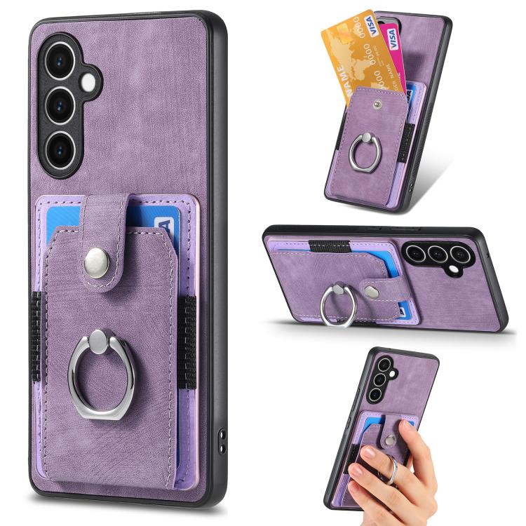 Retro Skin-feel Ring Card Wallet Phone Case, For Samsung Galaxy S24 FE 5G, For Sumsung Galaxy A55 5G, For Samsung Galaxy A35 5G, For Samsung Galaxy S24 Ultra 5G, For Samsung Galaxy S24+ 5G, For Samsung Galaxy A15, For Samsung Galaxy S8+                ...
