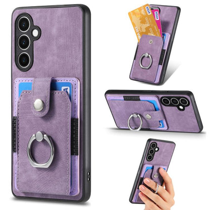 Retro Skin-feel Ring Card Wallet Phone Case, For Samsung Galaxy S24 FE 5G, For Sumsung Galaxy A55 5G, For Samsung Galaxy A35 5G, For Samsung Galaxy S24 Ultra 5G, For Samsung Galaxy S24+ 5G, For Samsung Galaxy A15, For Samsung Galaxy S8+                ...