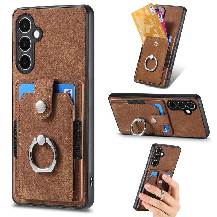 Retro Skin-feel Ring Card Wallet Phone Case, For Samsung Galaxy S24 FE 5G, For Sumsung Galaxy A55 5G, For Samsung Galaxy A35 5G, For Samsung Galaxy S24 Ultra 5G, For Samsung Galaxy S24+ 5G, For Samsung Galaxy A15, For Samsung Galaxy S8+                ...