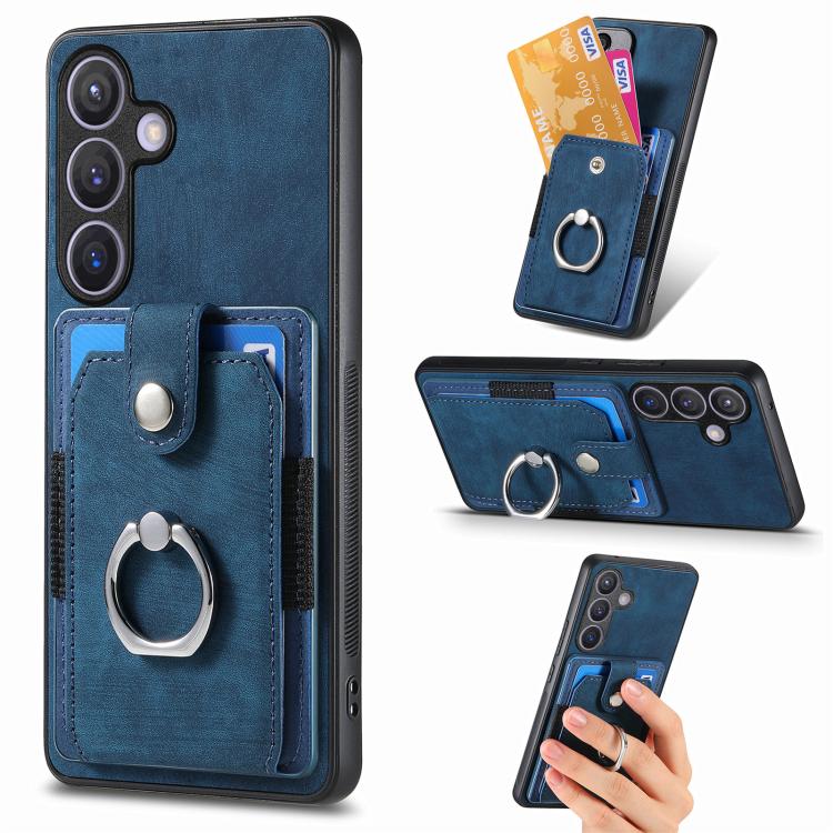 Retro Skin-feel Ring Card Wallet Phone Case, For Samsung Galaxy A57 5G, For Samsung Galaxy A37 5G, For Samsung Galaxy S25 Edge 5G, For Samsung Galaxy A56 5G, For Samsung Galaxy A36, For Samsung Galaxy S25 5G, For Samsung Galaxy S25+ 5G                 ...