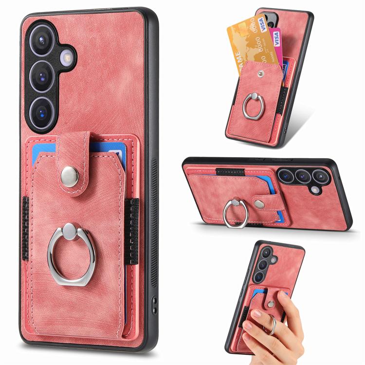 Retro Skin-feel Ring Card Wallet Phone Case, For Samsung Galaxy A57 5G, For Samsung Galaxy A37 5G, For Samsung Galaxy S25 Edge 5G, For Samsung Galaxy A56 5G, For Samsung Galaxy A36, For Samsung Galaxy S25 5G, For Samsung Galaxy S25+ 5G                 ...