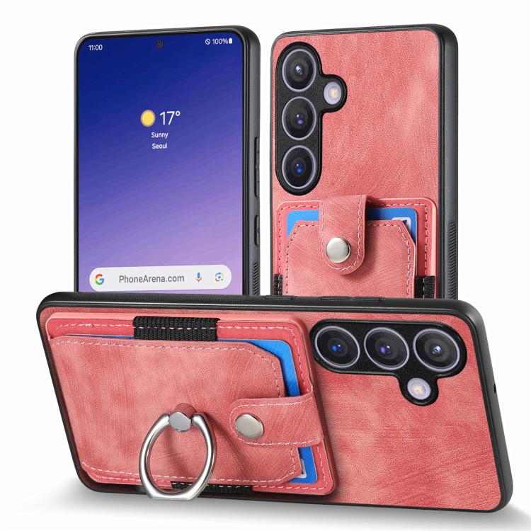 Retro Skin-feel Ring Card Wallet Phone Case, For Samsung Galaxy A57 5G, For Samsung Galaxy A37 5G, For Samsung Galaxy S25 Edge 5G, For Samsung Galaxy A56 5G, For Samsung Galaxy A36, For Samsung Galaxy S25 5G, For Samsung Galaxy S25+ 5G                 ...