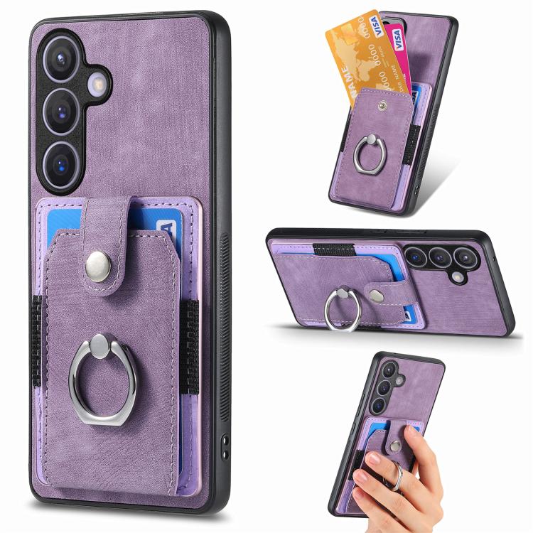Retro Skin-feel Ring Card Wallet Phone Case, For Samsung Galaxy A57 5G, For Samsung Galaxy A37 5G, For Samsung Galaxy S25 Edge 5G, For Samsung Galaxy A56 5G, For Samsung Galaxy A36, For Samsung Galaxy S25 5G, For Samsung Galaxy S25+ 5G                 ...