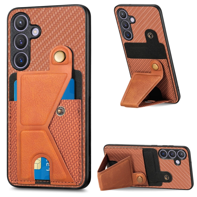 Carbon Fiber Wallet Flip Card K-shaped Holder Phone Case, For Samsung Galaxy A57 5G, For Samsung Galaxy A37 5G, For Samsung Galaxy S25 Edge 5G, For Samsung Galaxy A56 5G, For Samsung Galaxy A36, For Samsung Galaxy S24 Ultra 5G, For Samsung Galaxy S24+ ...