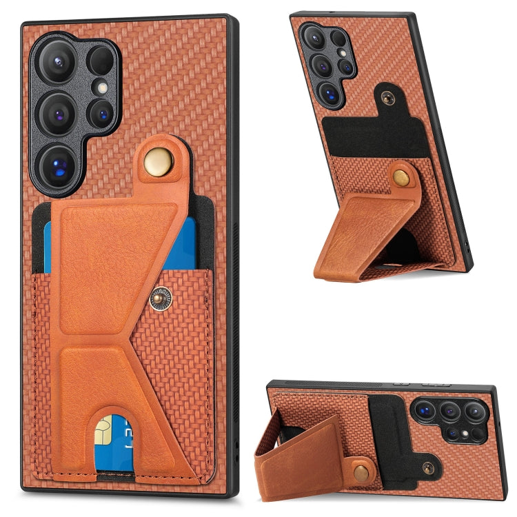 Carbon Fiber Wallet Flip Card K-shaped Holder Phone Case, For Samsung Galaxy A57 5G, For Samsung Galaxy A37 5G, For Samsung Galaxy S25 Edge 5G, For Samsung Galaxy A56 5G, For Samsung Galaxy A36, For Samsung Galaxy S24 Ultra 5G, For Samsung Galaxy S24+ ...