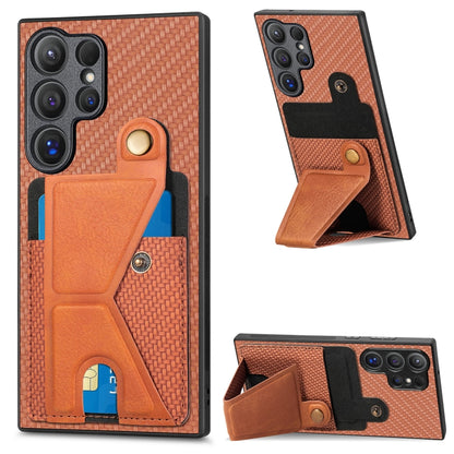 Carbon Fiber Wallet Flip Card K-shaped Holder Phone Case, For Samsung Galaxy A57 5G, For Samsung Galaxy A37 5G, For Samsung Galaxy S25 Edge 5G, For Samsung Galaxy A56 5G, For Samsung Galaxy A36, For Samsung Galaxy S24 Ultra 5G, For Samsung Galaxy S24+ ...