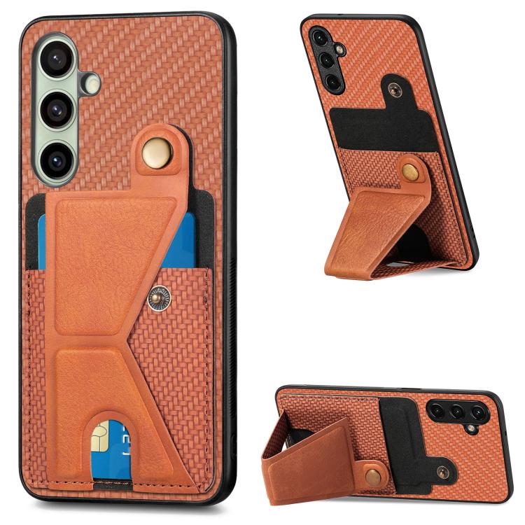 Carbon Fiber Wallet Flip Card K-shaped Holder Phone Case, For Samsung Galaxy A57 5G, For Samsung Galaxy A37 5G, For Samsung Galaxy S25 Edge 5G, For Samsung Galaxy A56 5G, For Samsung Galaxy A36, For Samsung Galaxy S24 Ultra 5G, For Samsung Galaxy S24+ ...