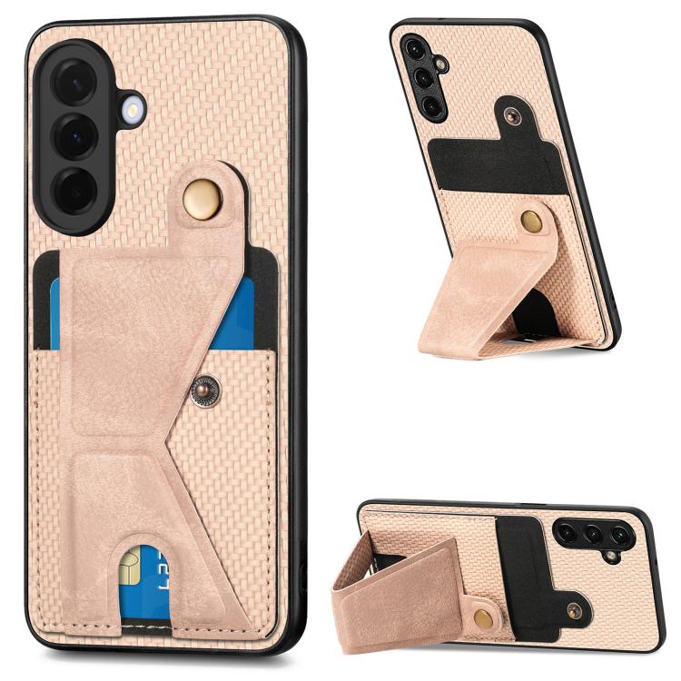 Carbon Fiber Wallet Flip Card K-shaped Holder Phone Case, For Samsung Galaxy A57 5G, For Samsung Galaxy A37 5G, For Samsung Galaxy S25 Edge 5G, For Samsung Galaxy A56 5G, For Samsung Galaxy A36, For Samsung Galaxy S24 Ultra 5G, For Samsung Galaxy S24+ ...