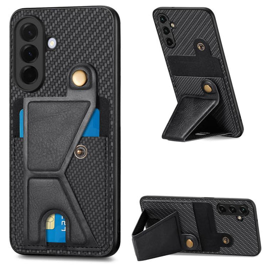 Carbon Fiber Wallet Flip Card K-shaped Holder Phone Case, For Samsung Galaxy A57 5G, For Samsung Galaxy A37 5G, For Samsung Galaxy S25 Edge 5G, For Samsung Galaxy A56 5G, For Samsung Galaxy A36, For Samsung Galaxy S24 Ultra 5G, For Samsung Galaxy S24+ ...