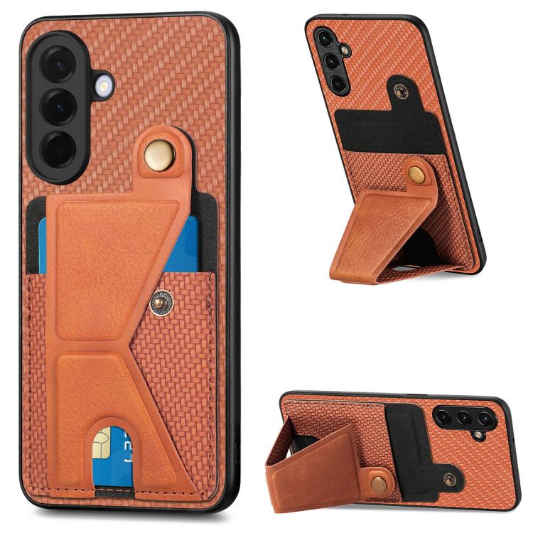 Carbon Fiber Wallet Flip Card K-shaped Holder Phone Case, For Samsung Galaxy A57 5G, For Samsung Galaxy A37 5G, For Samsung Galaxy S25 Edge 5G, For Samsung Galaxy A56 5G, For Samsung Galaxy A36, For Samsung Galaxy S24 Ultra 5G, For Samsung Galaxy S24+ ...