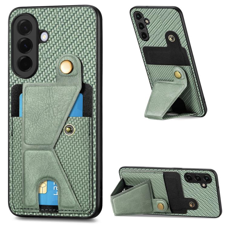 Carbon Fiber Wallet Flip Card K-shaped Holder Phone Case, For Samsung Galaxy A57 5G, For Samsung Galaxy A37 5G, For Samsung Galaxy S25 Edge 5G, For Samsung Galaxy A56 5G, For Samsung Galaxy A36, For Samsung Galaxy S24 Ultra 5G, For Samsung Galaxy S24+ ...