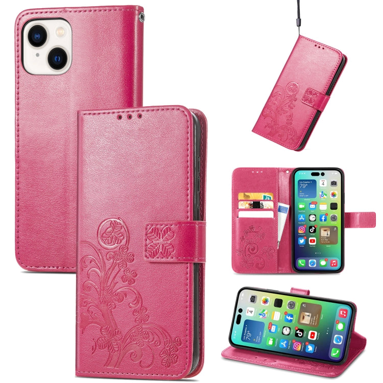 Four-leaf Clasp Embossed Buckle Leather Phone Case, For iPhone 15 Pro Max, For iPhone 15 Pro, For iPhone 15 Plus, For iPhone 15