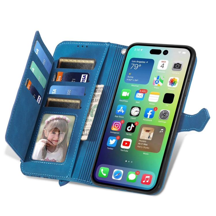 Embossed Flower Zipper Leather Phone Case, For iPhone 15 Pro Max, For iPhone 15 Pro, For iPhone 15 Plus, For iPhone 15