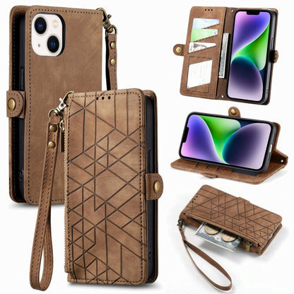 Geometric Zipper Wallet Side Buckle Leather Phone Case, For iPhone 16, For iPhone 15 Pro Max, For iPhone 15 Pro, For iPhone 15 Plus, For iPhone 15, For iPhone 14 Plus, For iPhone 14, For iPhone 14 Pro