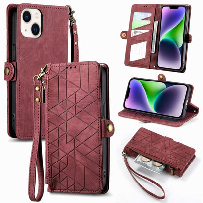 Geometric Zipper Wallet Side Buckle Leather Phone Case, For iPhone 16, For iPhone 15 Pro Max, For iPhone 15 Pro, For iPhone 15 Plus, For iPhone 15, For iPhone 14 Plus, For iPhone 14, For iPhone 14 Pro