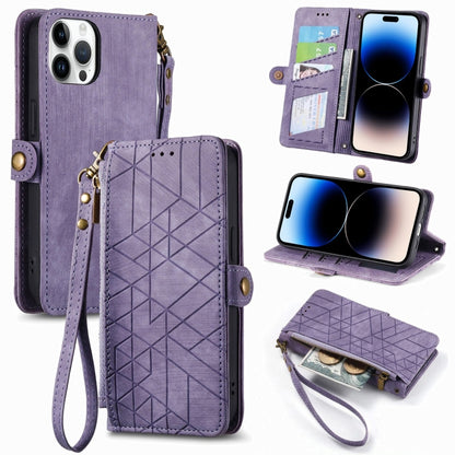 Geometric Zipper Wallet Side Buckle Leather Phone Case, For iPhone 14 Pro Max, For iPhone 7 / 8 / SE 2022, For iPhone 13 Pro Max, For iPhone 13 Pro, For iPhone 13, For iPhone 12 / 12 Pro, For iPhone 12 Pro Max, For iPhone 11 Pro Max