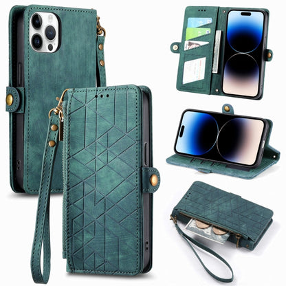 Geometric Zipper Wallet Side Buckle Leather Phone Case, For iPhone 14 Pro Max, For iPhone 7 / 8 / SE 2022, For iPhone 13 Pro Max, For iPhone 13 Pro, For iPhone 13, For iPhone 12 / 12 Pro, For iPhone 12 Pro Max, For iPhone 11 Pro Max