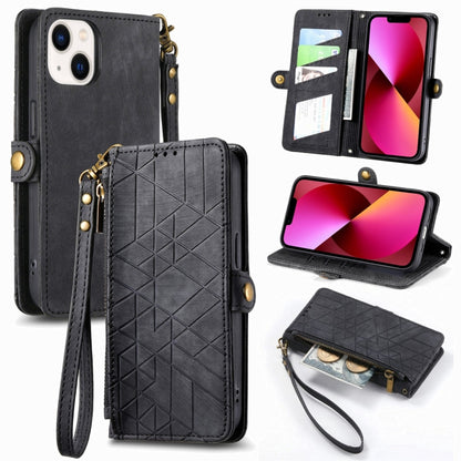 Geometric Zipper Wallet Side Buckle Leather Phone Case, For iPhone 14 Pro Max, For iPhone 7 / 8 / SE 2022, For iPhone 13 Pro Max, For iPhone 13 Pro, For iPhone 13, For iPhone 12 / 12 Pro, For iPhone 12 Pro Max, For iPhone 11 Pro Max